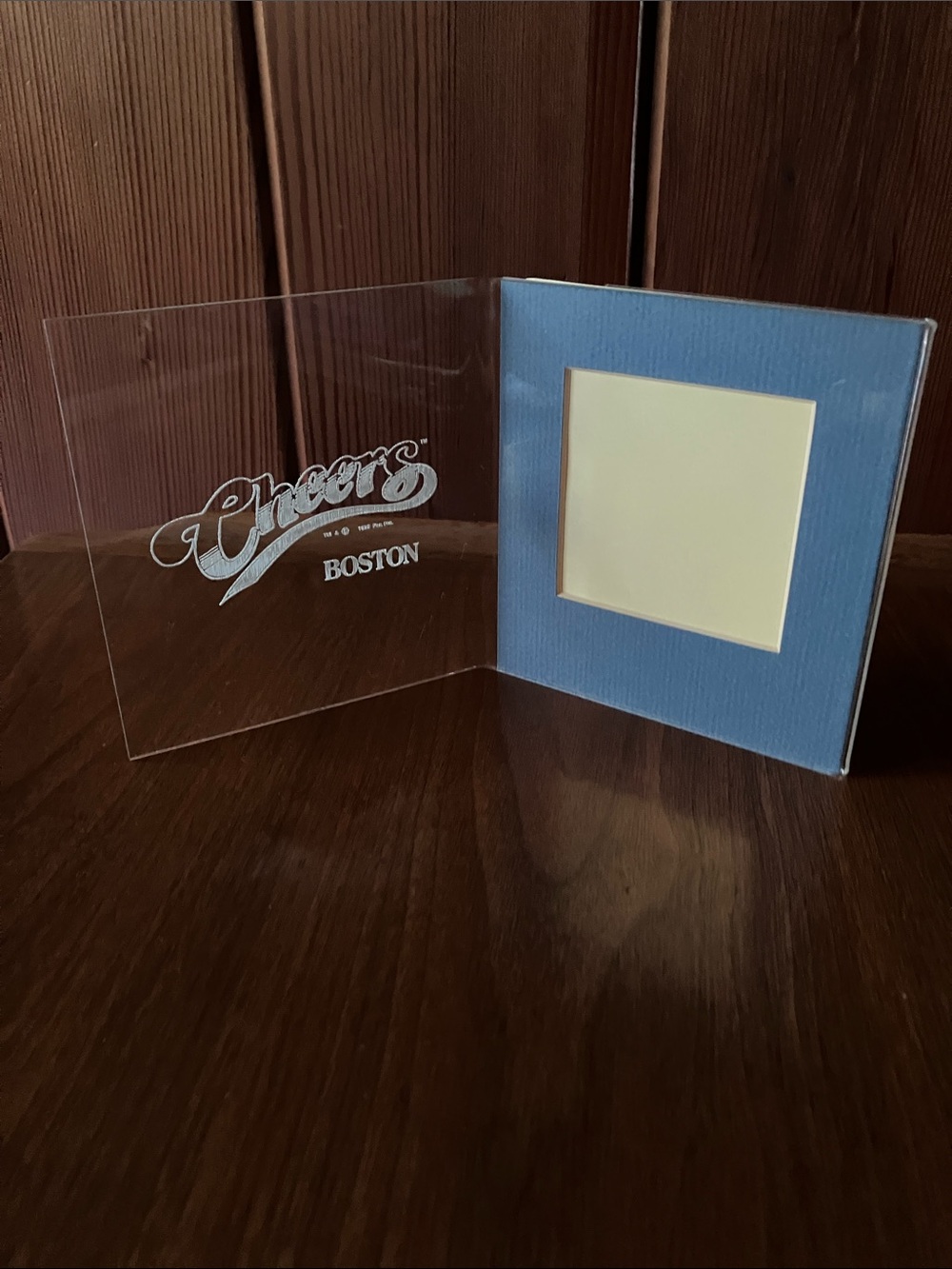 Cheers pub Acrylic Photo Frame with removable blue border for picture